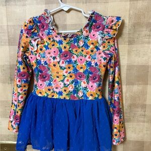 Floral Long Sleeve Leotard with Blue Skirt